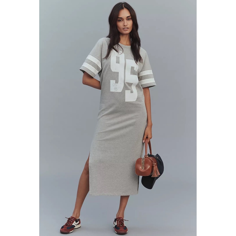 Anthropologie Gray Graphic Maxi Dress with White Number